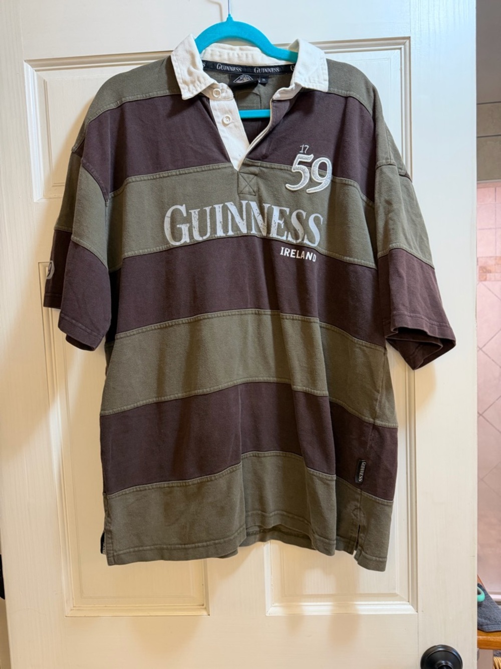 Guinness Olive and Brown Striped Rugby Polo